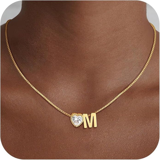 Christmas Gifts Gold/Silver Heart Initial Necklaces for Women Girls Teens Kids Non Tarnish 14k Gold Plated Letter Heart Zirconia Pendant Necklace Dainty Initial Name Necklace Jewelry for Women