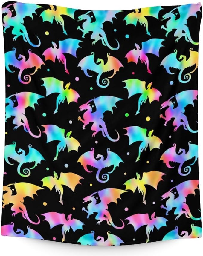 Dragon Blanket Gifts - 40x50 Inches Novelty Throw Blanket for Babies, Kids, Boys & Girls - Black Soft Fuzzy Blankets for Couch, Sofa & Bed