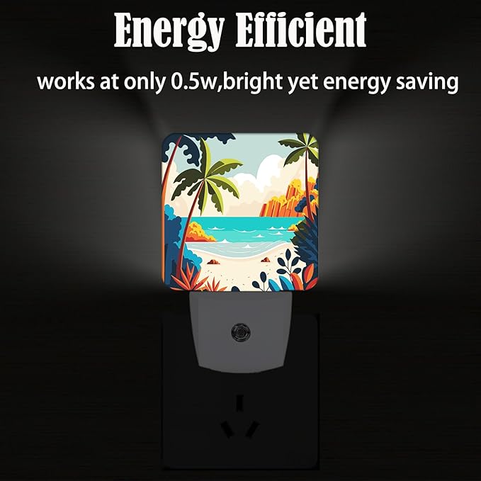 Palm Tree with Beach Night Light,Plug-in Night Lights with Dusk to Dawn Sensor for Stairway,Hallway,Bedroom Sleep Friendly Ideal for Women/Girls/Boys Gift,0.5w