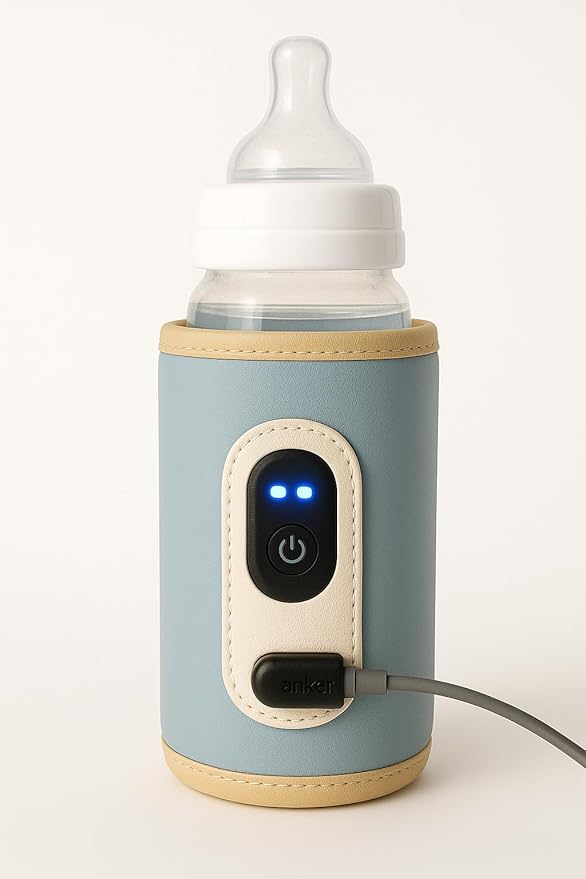Travel Baby Bottle Warmer with USB – Digital Display, Adjustable Heating, Insulated Portable Sleeve for Warming Milk, Formula & More – Great for Car Trips, Strollers & On-The-Go Feeding