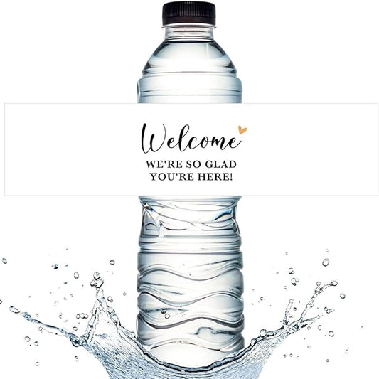 100PCS Wedding Water Bottle Labels Waterproof Greenery Floral Wraps Sticker for Water Bottle Baby Shower Bottle Label for Bridal Shower Party Welcome（White）