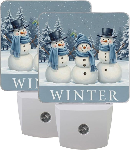 Aslsiy Night Light for Kids Snowmans in Snowy Forest Blue (1) Plug in Wall Lamp LED Dusk to Dawn Sensor Energy Saving Nightlight for Boys Girls Men Women