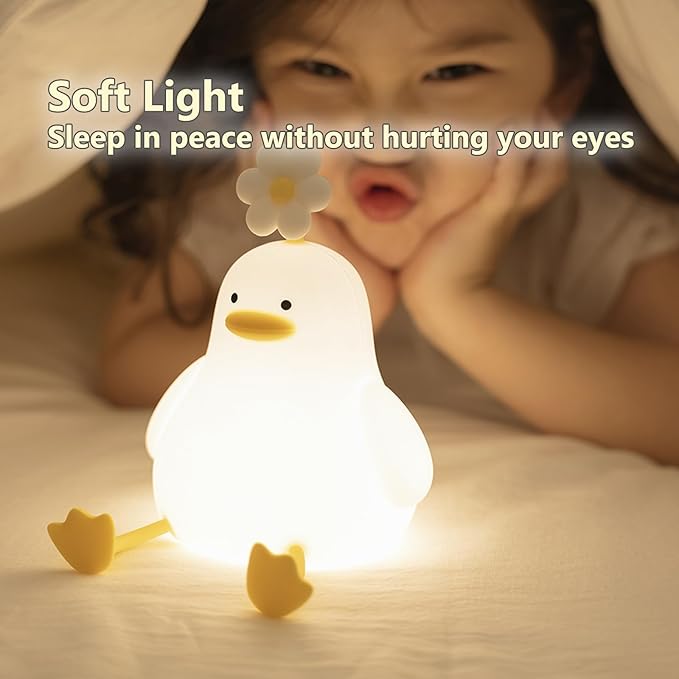 Cute Cartoon Nursery Night Lights, Animal Design Safe Silicone Soft LED Nursery Lamp for Toddler Room Decoration (Flower Duck)