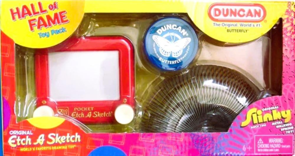 Hall of Fame Toy Pack - 2007 Retro Toy Set with Original Duncan Yo-Yo, Original Sketch, and Original Metal Slinky