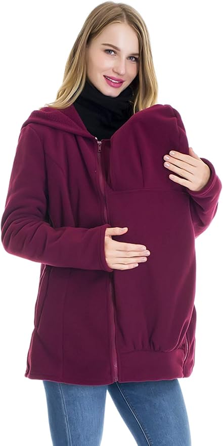 Smallshow Women's Fleece Zip Up 3 in 1 Maternity Baby Wearing Hoodie Sweatshirt Jacket