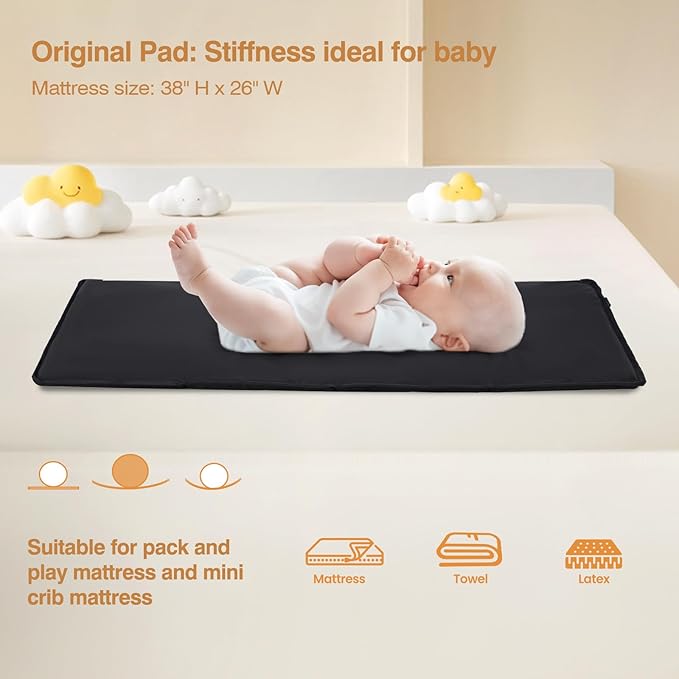 JOYMOR 4 in 1 Pack and Play, Baby Bedside Bassinet, Sturdy Play Yard with Padded Mat and Toy bar with Soft Toys