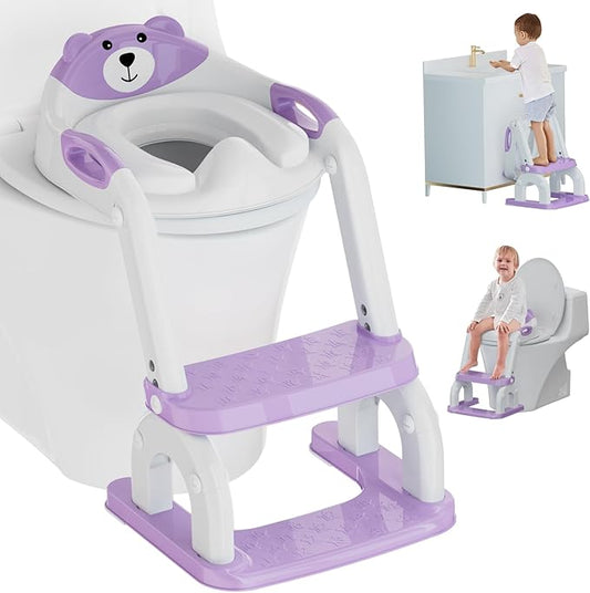 Potty Training Seat with Step Stool Ladder, Potty Training Toilet Seat with Soft Seat Splash Guard, Adjustable Height, 2 in 1 Potty Seats for Toddlers Kids Boys Girls