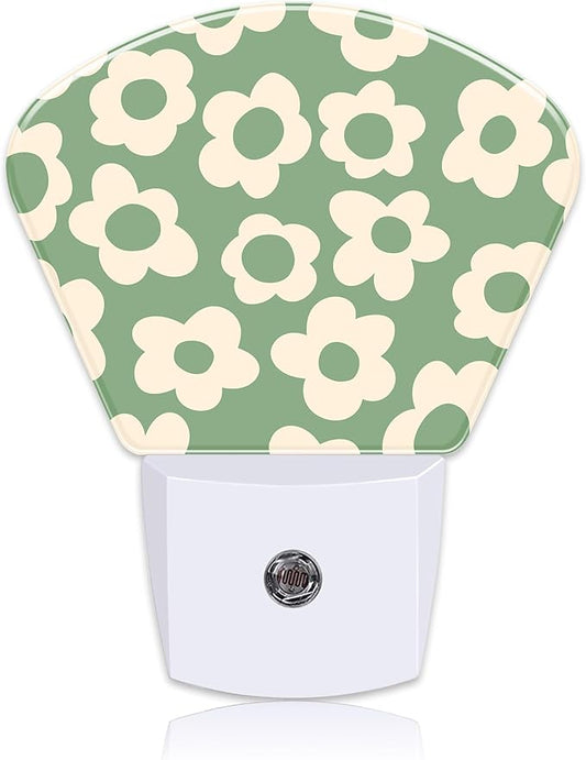 Vintage Green Flowers Night Light, Groovy Flowers Nightlight Plug into Wall with Dusk to Dawn Sensor for Kid Girls Boys Women Men Bedroom, Hallway, Kitchen, Bathroom, Stairs Decor