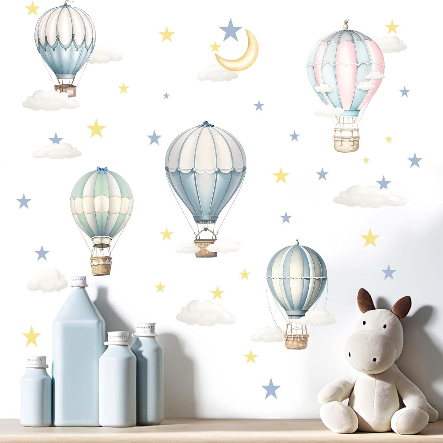 Balloon Wall Decals for Kids Room: Peel and Stick Hot Air Balloon Stars Cloud Wall Stickers - Baby Nursery Boys Room Girls Bedroom - Children Supplies Ages 1-12 Years Wall Decor Art