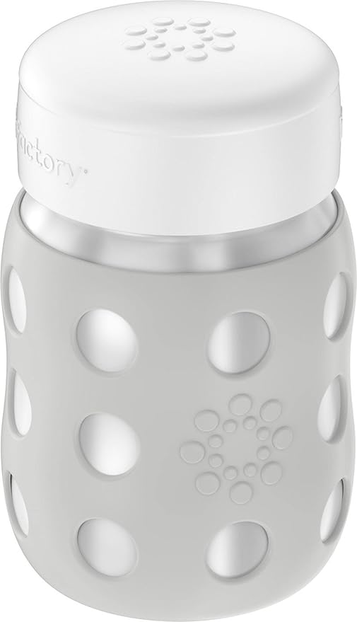 Lifefactory 8-Ounce Stainless-Steel Vacuum-Insulated Wide-Neck Baby Bottle with Hard Sippy, Stone Gray, LS2221WCG4