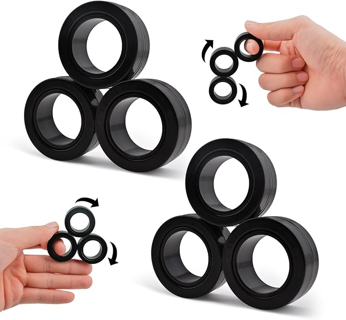 Cevioce 6 PCS Magnetic Ring Fidget Toys Set,ADHD Anxiety Magnetic Finger Spinner Pack for Teens Adults and Kids,Coolest Magnet Stress Relief Toy Birthdays Gifts for 8+ Year Old Boys Girls Present