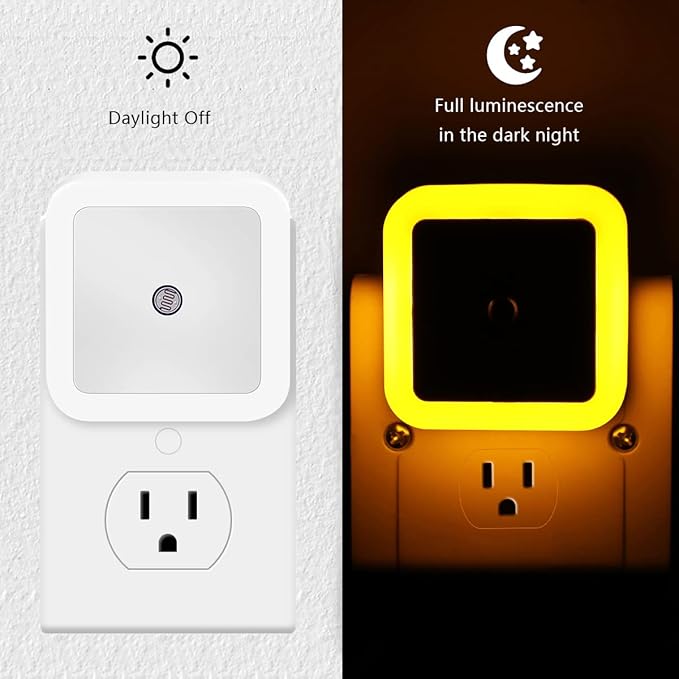 KINUR 6 Pack Night Light, LED Night Lights Plug into Wall with Dusk to Dawn sensors, Plug in Night Lights for Kids Room, Bedroom, Bathroom, Baby Nursery,Stair Lights, Hallway Light, Amber Color