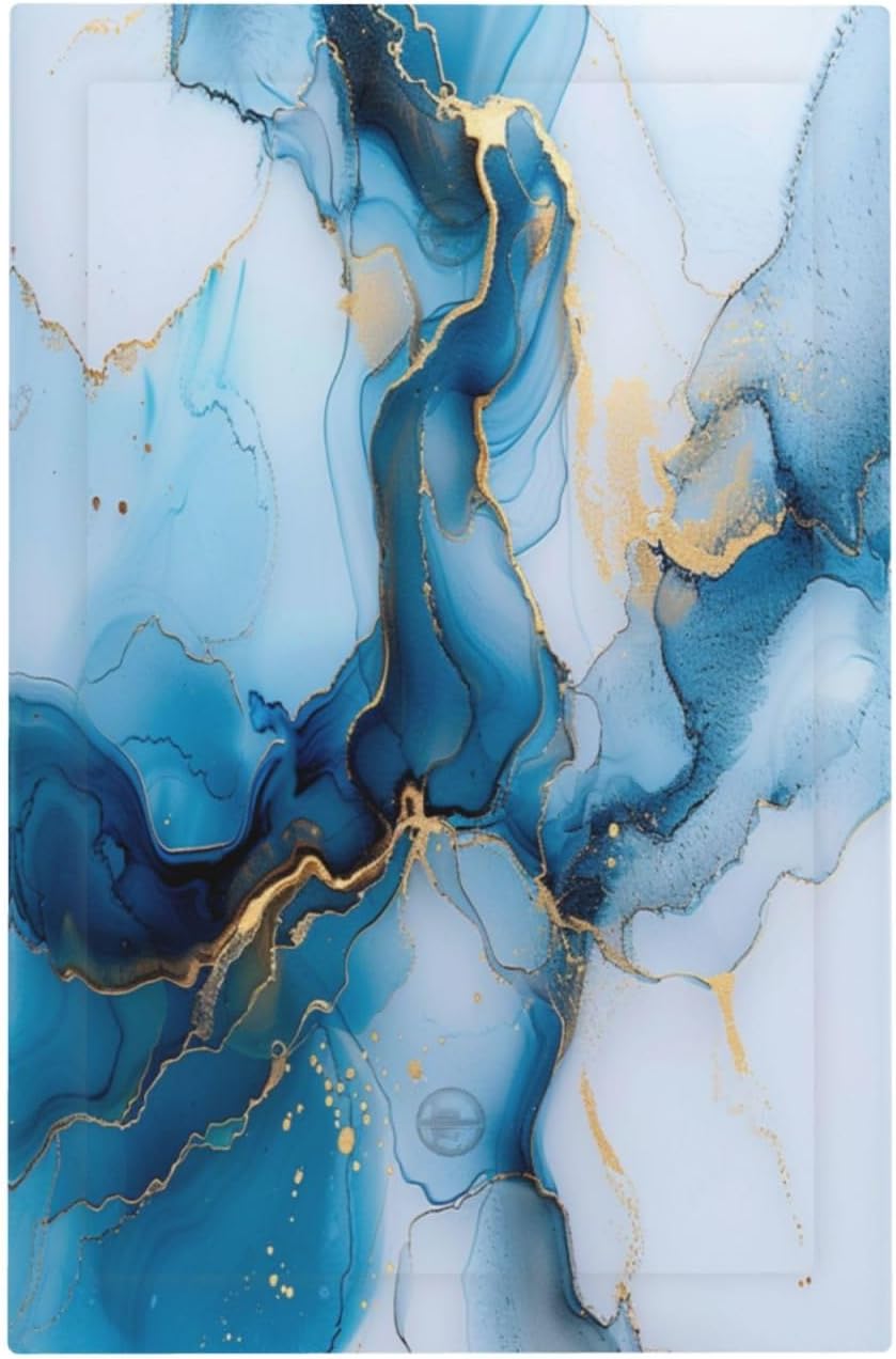 Decorative Switch Covers Plate Modern Abstract Blue Gold Line Marble 1 Gang No Device Single Blank Outlet Covers Wall Plate Cover Light Switch Plate Electrical Faceplate for Bedroom Decor