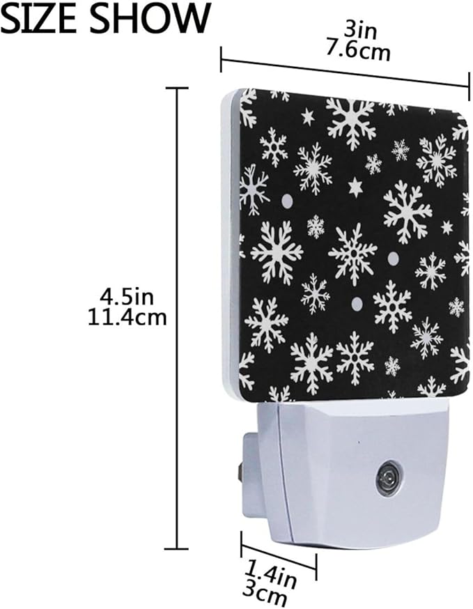 Aslsiy Night Light for Kids White Snowflakes Dots on Black (1) Plug in Wall Lamp LED Dusk to Dawn Sensor Energy Saving Nightlight for Boys Girls Men Women