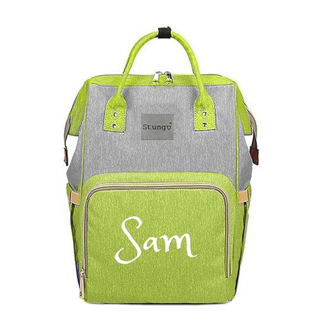 Personalized Large Diaper Bag Knapsack/Tote Bag/Backpack -Custom Monogram Embroidered for Infant/Baby Bag/ (Lemon/Grey)
