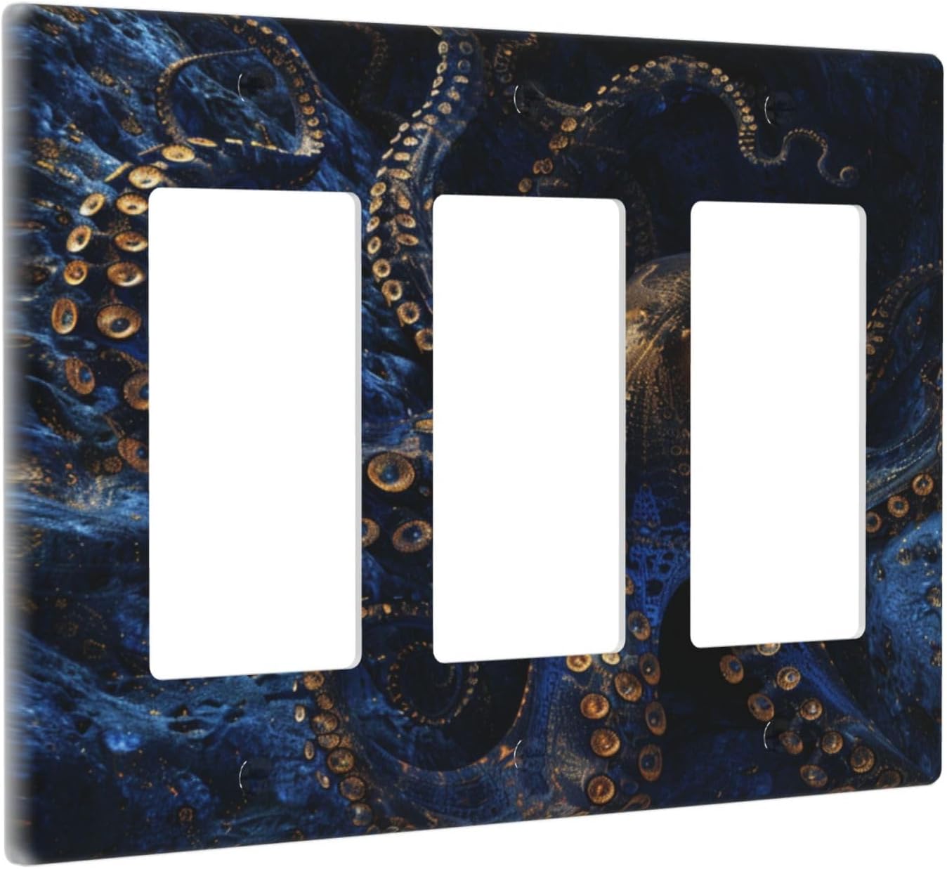 Decorative Outlet Covers Horror Night Blue Ocean Evil Octopus 3 Gang Wall Plate Triple Rocker Light Switch Cover Plate Jumbo Electrical GFCI Faceplate for Bathroom Home Decor