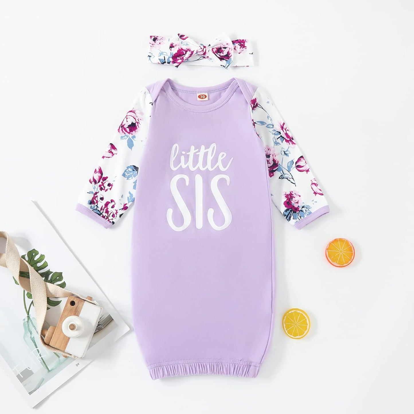 AMAWMW Newborn Baby Girl Little Sister Sleeper Gown Stripe Long Sleeve Nightgown Pajamas Gifts Stuff Essential Outfit