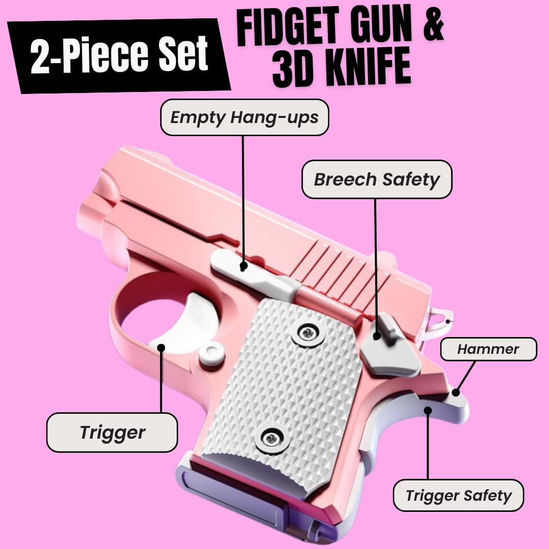 Fidget Gun Toy, 3D Printed Mini Toy, Stress Shot, Gravity Fidget Toy, Gun Fidget Toy, Fidget Toys Adults & Kids, Pink