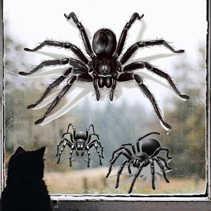 1 Spider Window Stickers, Halloween Window Decorations, Realistic and Terrifying Effects, Waterproof, Suitable for Outdoor Use, Simple Adhesive Stickers, Party Haunted House Prank Decorations