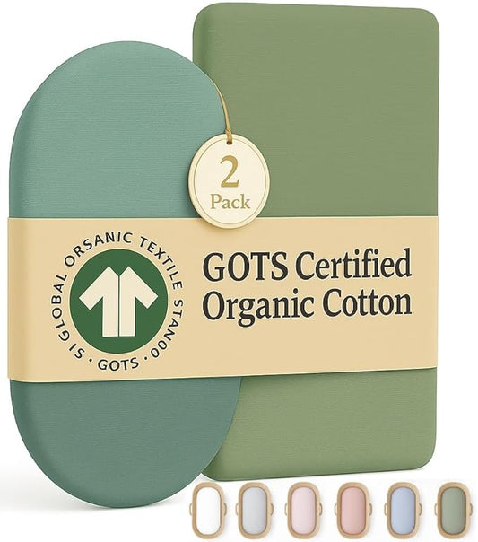 SNOO Compatible GOTS Organic Bassinet Sheets - Aegean Heritage Turkish Cotton 200 GSM - Feel The Quality at First Touch - Halo Bassinet / 100% Cotton SNOO Smart Sleeper Mattress (2 Pack) Boy & Girl