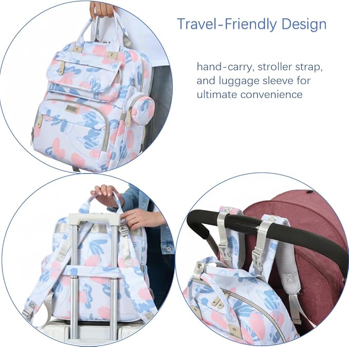 Diaper Bag Backpack for Baby – Large Capacity Waterproof Travel Tote, Multifunction Baby Bag with Changing Pad, Pacifier Holder & Stroller Straps (Sky Blue)
