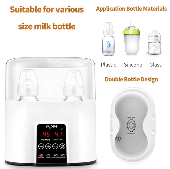 Double Baby Bottle Warmer 24H Constant Mode for All Bottles, Breastmilk Baby Milk Heater, Heating Baby Food, Formula Water Warmer for Twins, Accurate Temperature Control