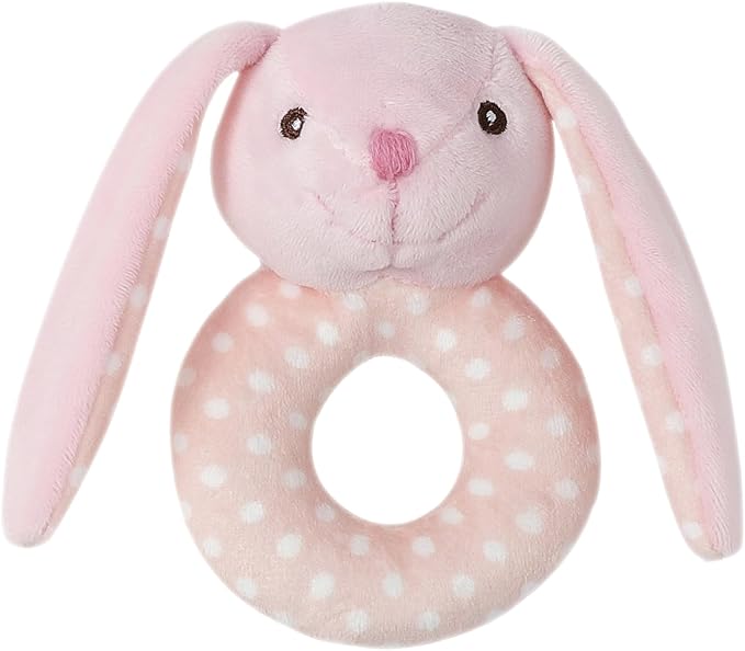 CREVENT Cozy Plush Baby Loveys for Baby Girls Boys, Stuffed Animal Ring Rattle Shaker Toy for Newborns (Ring Bunny)