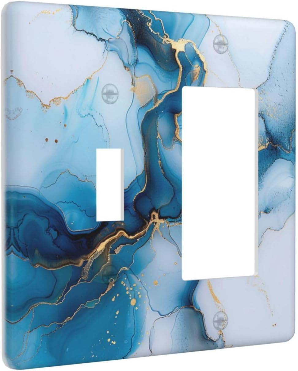 Decorative Outlet Covers Modern Abstract Blue Gold Line Marble 2 Gang 1 Gang Wall Plate Cover Single Toggle Rocker Combo Light Switch Cover Plate Face Plate for Bedroom Home Decor
