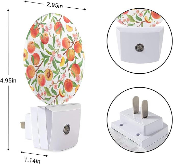 EKOBLA Peach LED Night Light Vibrant Cute Fruits Bright Colorful Design Dusk to Dawn Plug-in Nightlights Auto Sensor for Home Indoor Bathroom Hallway Kitchen