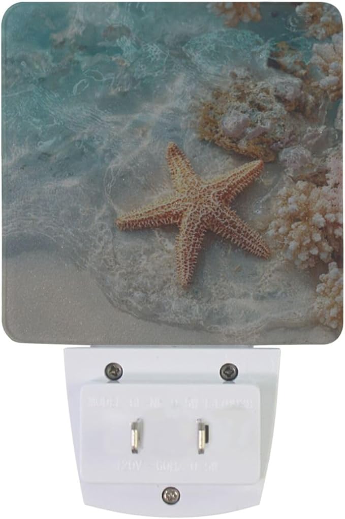 Aslsiy Night Light for Kids Starfish and Coral Summer Beach Sea (1) Plug in Wall Lamp LED Dusk to Dawn Sensor Energy Saving Nightlight for Boys Girls Men Women