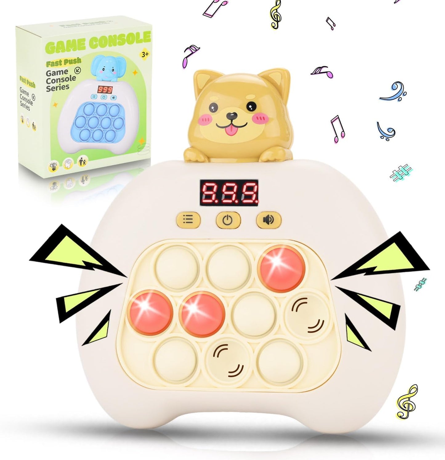 Quick Push Console Game, Pop Game Light up Fidget Toy, Handheld Puzzle Game Fast Push Bubble Game with Game Clearance Screen for Kids Teens Adults (Puppy)