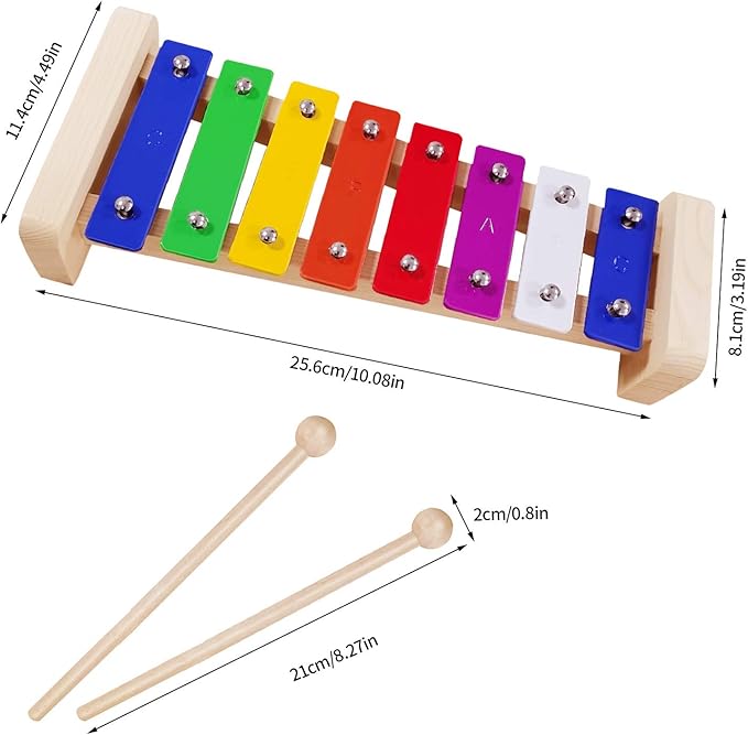Xylophone for Kids,Glockenspiel with 2Child Safe Mallets 8Notes Diatonic,Colorful Metal Bars with Educational Development Musical,Xylophone for Toddlers,Kid Toy as Holiday/Birthday DIY Id
