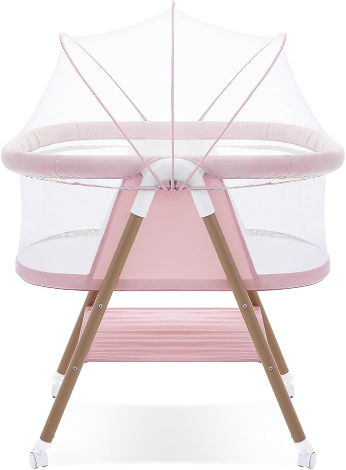 Baby bassinets,3 in1 Baby Crib, Sturdy, Portable & Easy to Assemble,Mosquito net and Portable Bag Included. (Pink)