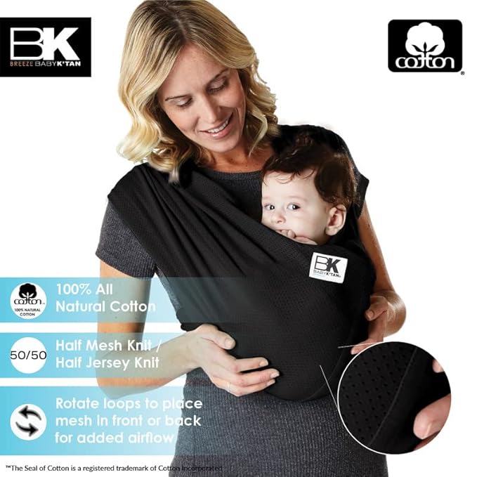 Breeze Baby K'tan Baby Carrier, #1 Easy Pre-Wrapped Baby Sling Gift | Breathable 100% Cotton Mesh | Hands Free Wrap for Infants | No Rings Or Buckles | Newborn to Toddler up to 35lb, X-Large (22-24)