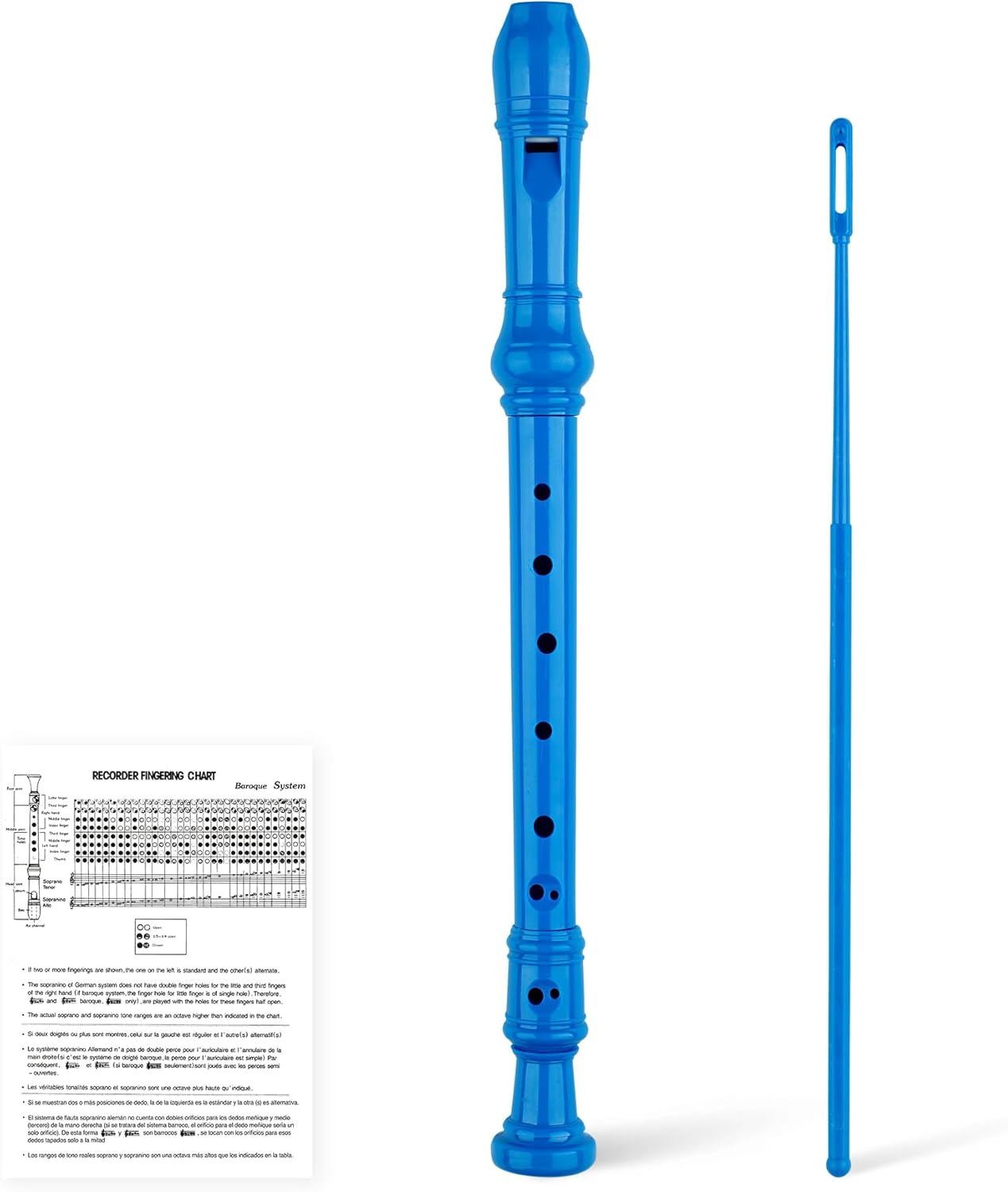 8-Hole Soprano Descant Recorder Baroque Style Kids Music Flute with Cleaning Rod & Case Bag for School Student Home Entertainment - Royal Blue