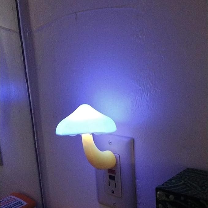 AUSAYE 3Pack Sensor LED Night Light Plug in Lamp Magic Mushroom Nightlight Cute Night Lights for Adults Kids Bedroom, Bathroom,Toilet,Hallway,Stairs,Kitchen Blue
