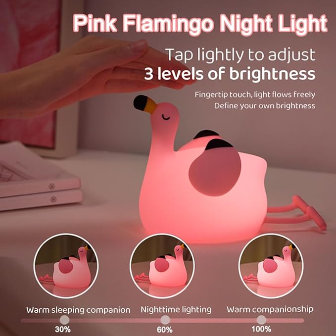 Flamingo Night Light,Dimmable Silicone Animal Nursery Night Light,Pink Flamingo Lamp Decor for Kids Room Bedroom,Birthday Christmas Unique Gift for Kids boy Girls