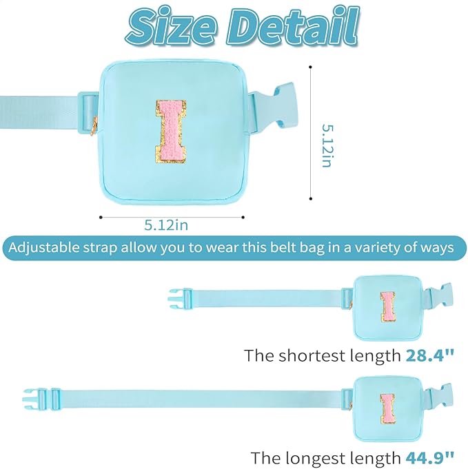 Mini Belt Bag Fanny Pack with Initials Letter Patch Small Crossbody Bags Cute Stuff Birthday Gifts for Teenager Girls Trendy Stuff for Teens - I,Blue