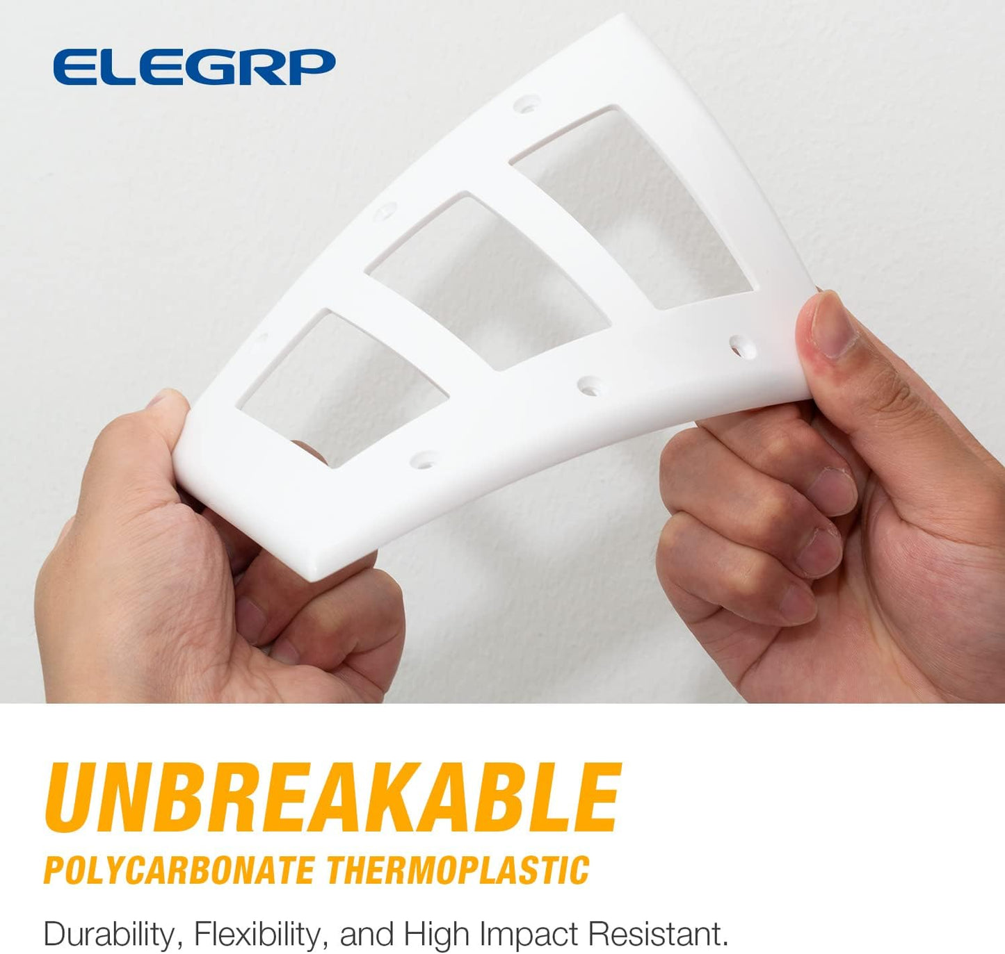 ELEGRP 3-Gang Decorative Wall Plates, Mid-Size 4.88" H x 6.75" L Unbreakable Thermoplastic Faceplate Cover for Decorator Receptacle Outlet Switch, UL Listed (2 Pack, Glossy White)