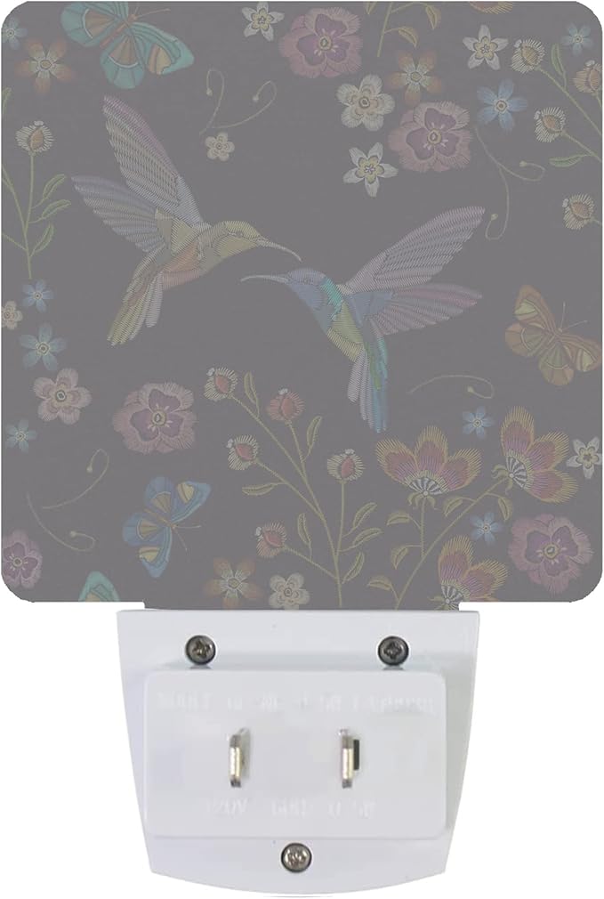 Vintage Hummingbird Butterfly Flowers Night Light Plug-in LED Nightlights Auto Sensor Night Lamp Dusk-to-Dawn Lamp Home Decor for Nursery Children Girls Boys