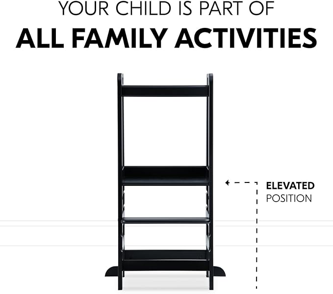 Hauck Learn N Explore Montessori Toddler Tower, Adjustable Wooden Kitchen & Bathroom Step Stool Helper for Home Use with Kids Ages 1+, Black