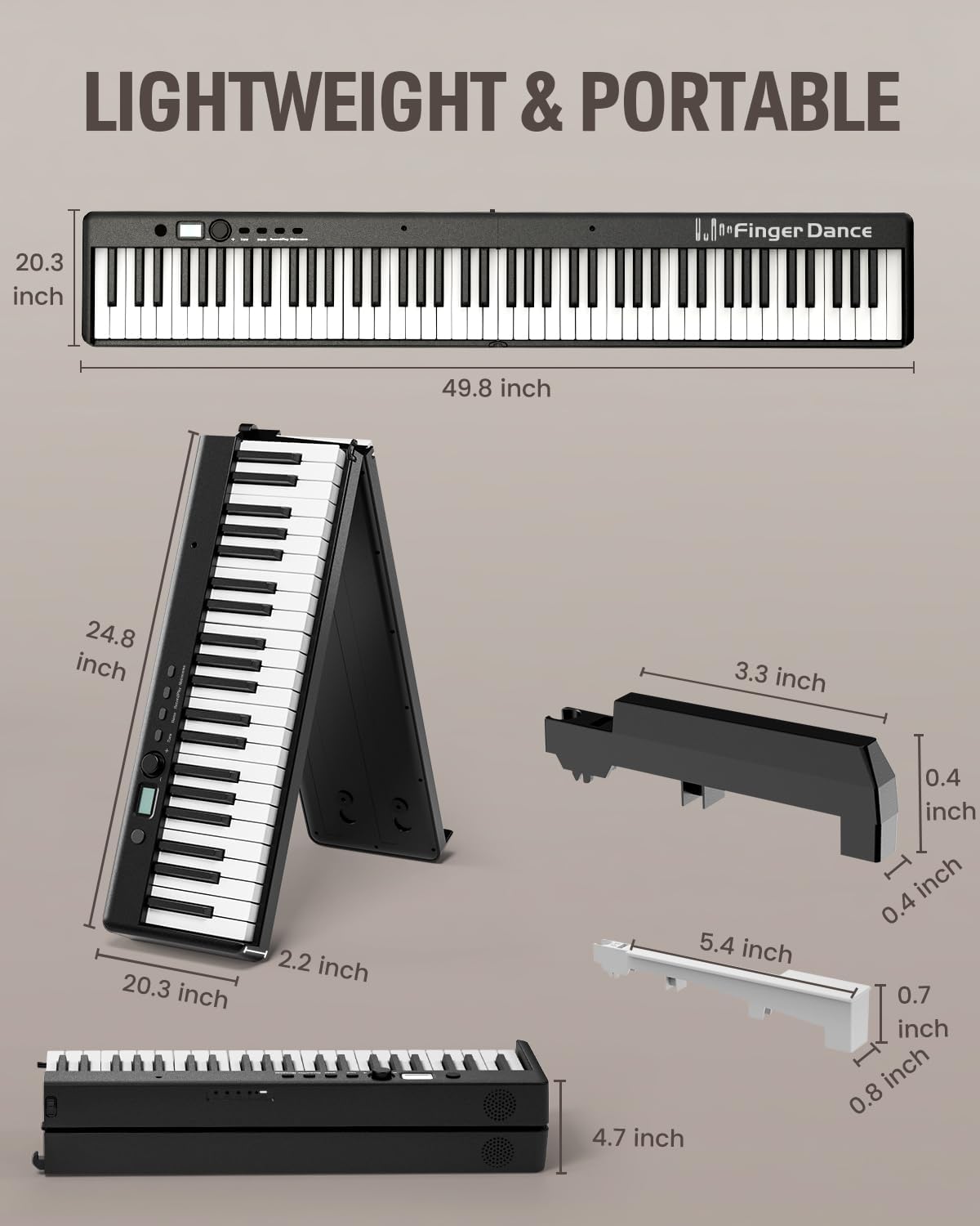 Finger Dance Folding Piano Keyboard 88 Keys, Portable Electric Keyboard with Bluetooth MIDI, Full Size Digital Piano, Wood Grain, Semi-Weighted, Touch Sensitive, with Storage Bag for Beginner