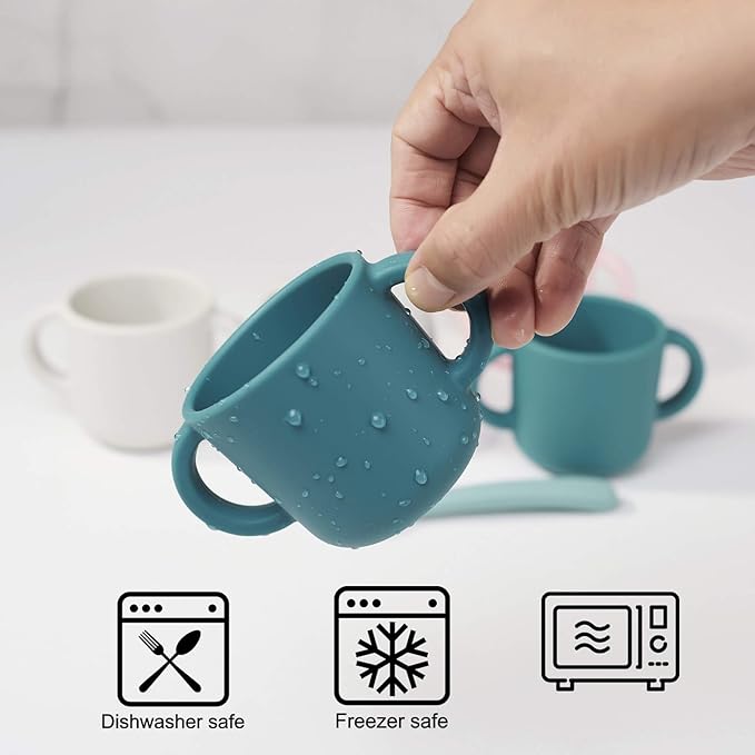 Silicone Training Cup for Infants, Toddler Learning Cup with Two Handles, Baby Open Cup 5oz, 6months+ (Gray)