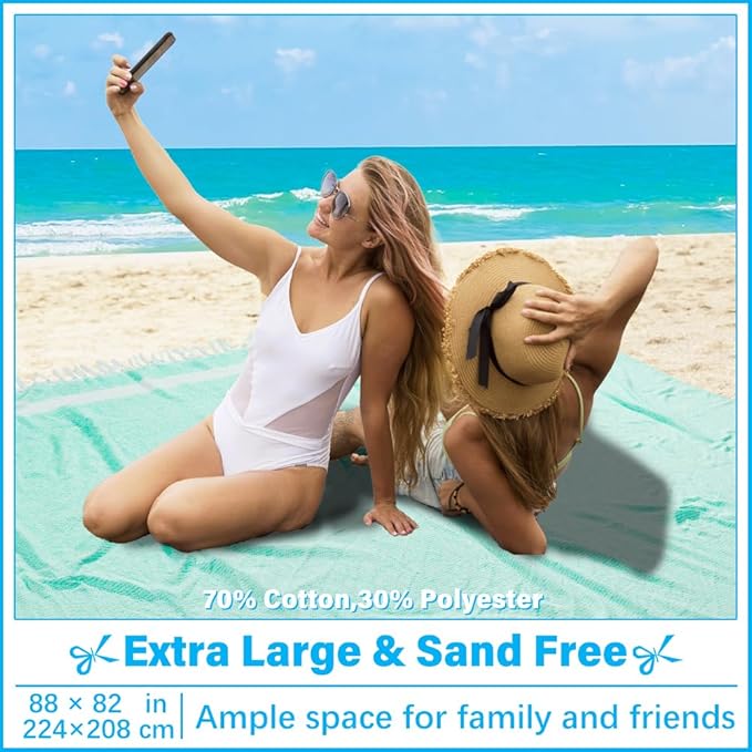 Oversized Turkish Beach Towel Blanket XXL Cotton Sandproof Towels Boho Woven Extra Large Big Sand Free Giant Throw Thick Blankets Huge Quilt XL Picnic Camping Necessities Cloud For Adult Gifts Aqua