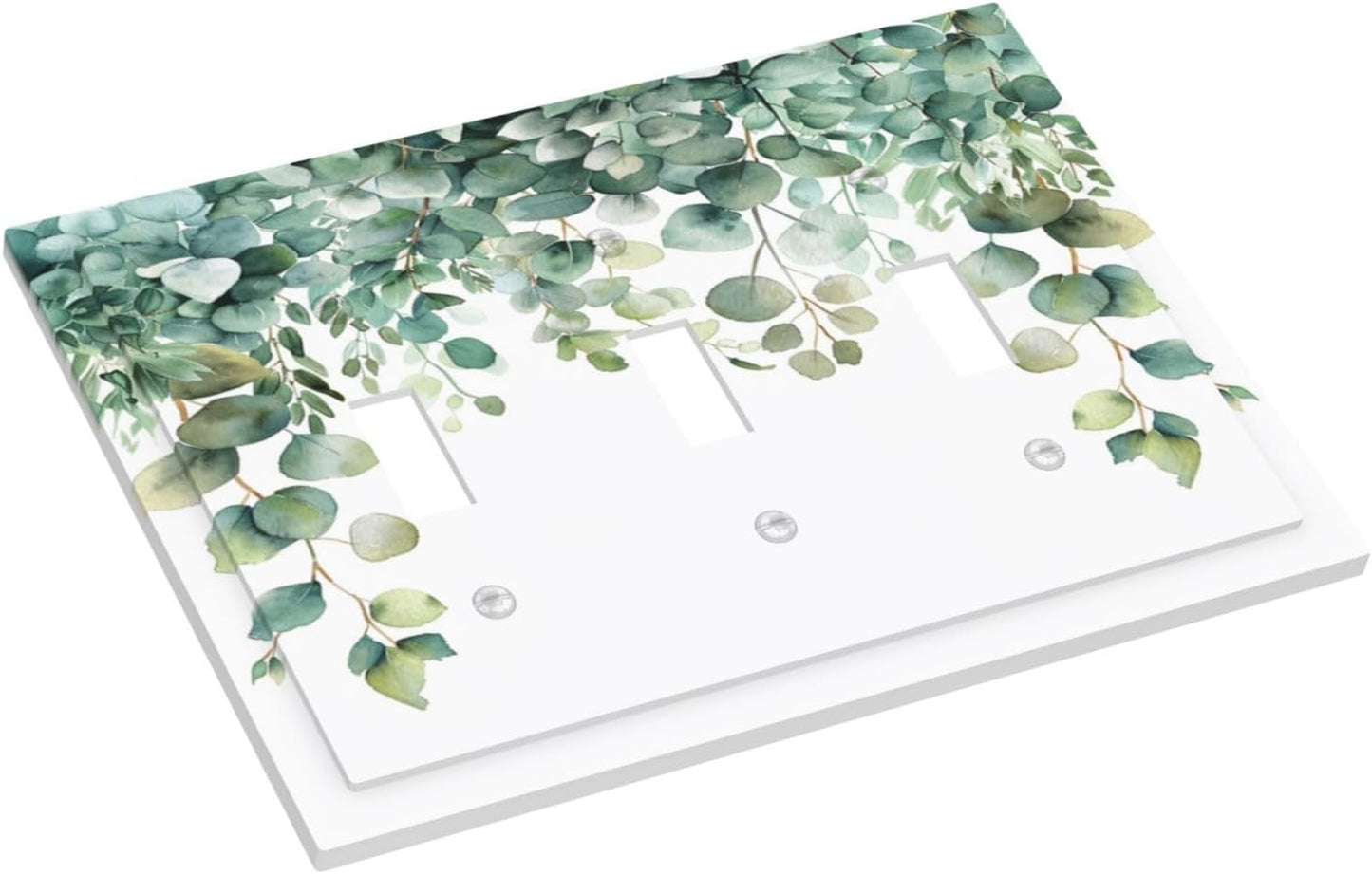 Decorative Switch Covers Plate Rustic Green Eucalyptus Leaves 3 Gang Artistic Wall Plate Unique Triple Toggle Light Switch Plate Jumbo Faceplate for Country Bedroom Kitchen Home Decor