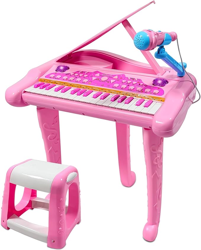 Dollox Keyboard Piano for Kids, 37-Key Toddler Piano Musical Instrument Toy, Electric Keyboard for Girls, 3, 4, 5, 6, 7 Years Old Birthday Gift - Mini Music Toy with Stool (Pink)