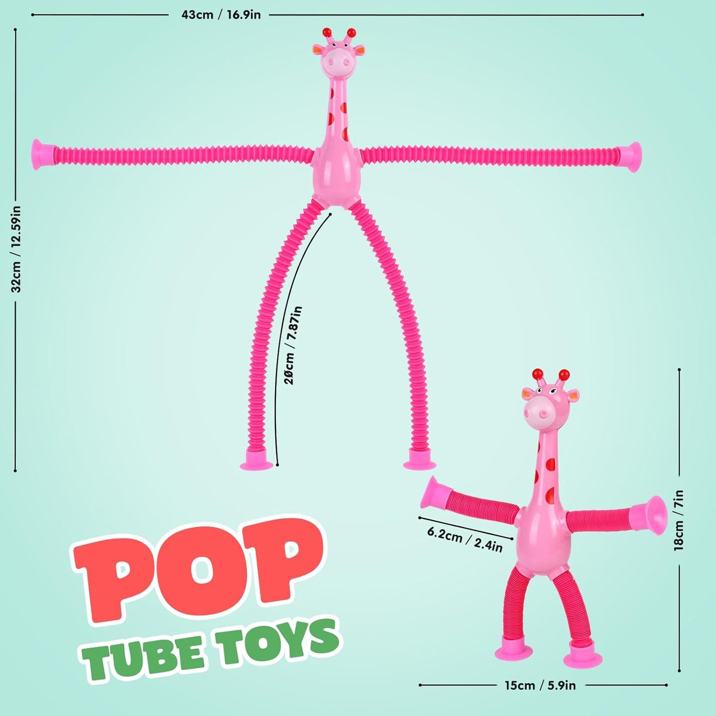 Ochine 4 Pack Telescopic Suction Cup Giraffe Toys, Shape Changing Pop Tubes Fidget Toys, Easter Basket Stuffers Sensory Toys ADHD Autistic Airplane Travel Toys