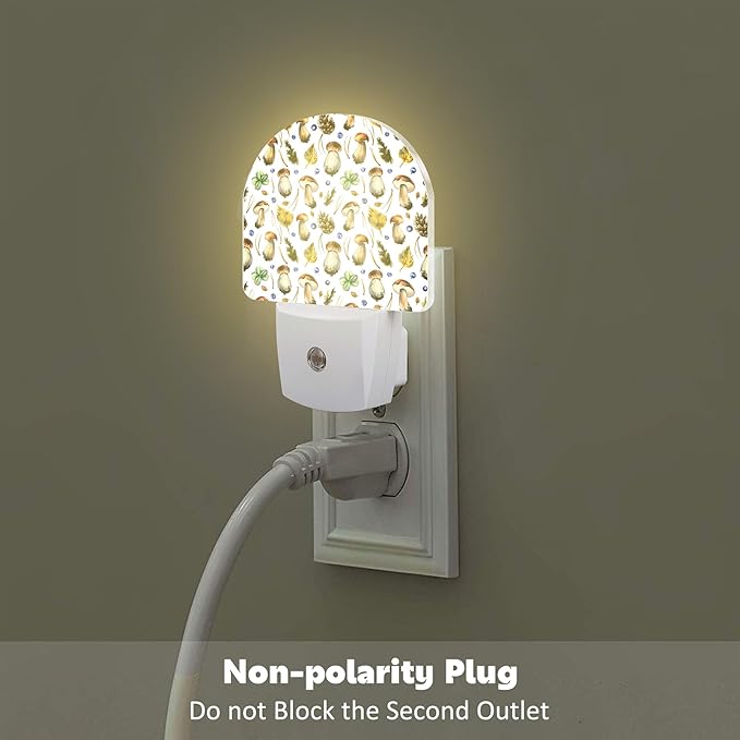 Boletus Mushrooms with Blueberries Night Light Plug into Wall,Forest Botanical Plants Leaves Dusk to Dawn Night Light,0.5w Energy Saving Friendly Nightlights for Kids Boys Girls