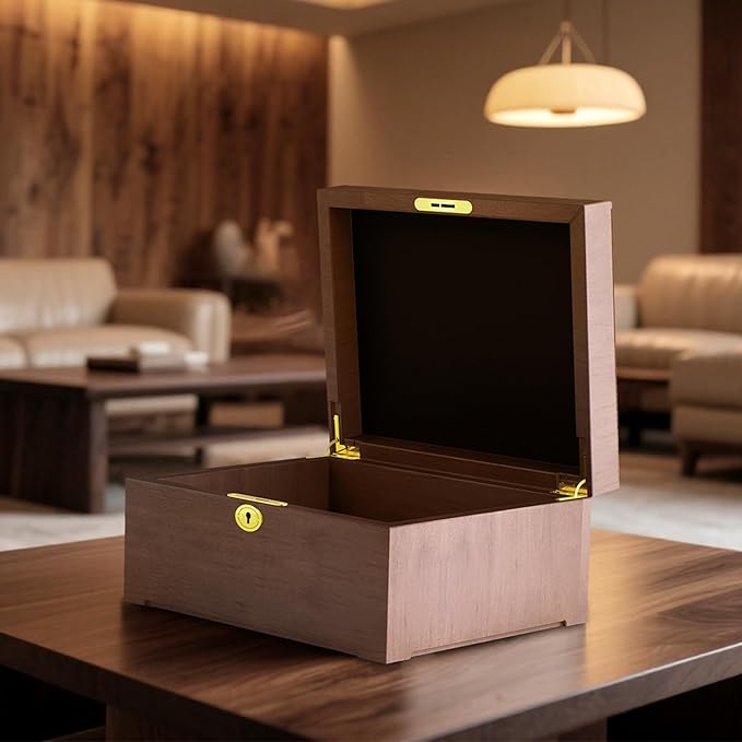 Locked Wooden keepsake box with Hinged Lid, Ash Wood Decorative Keepsake Box with Hinged Lid, Handmade Mortise & Tenon Joints, Durable Wood Box Storage for Jewelry & Valuables