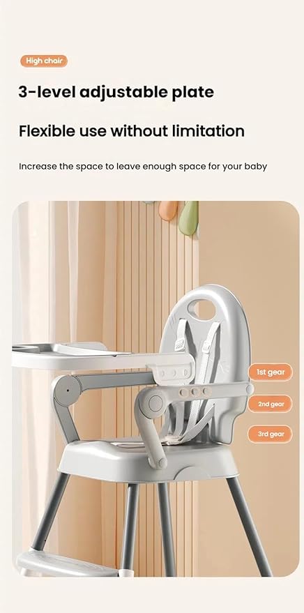 Nine point nine High Chair with Three Modes, Highchair for Babies and Toddlers, Adjustable and Easy to Fold High Chairs, Highchairs with Non-Slip Pedal (8123 Grey)
